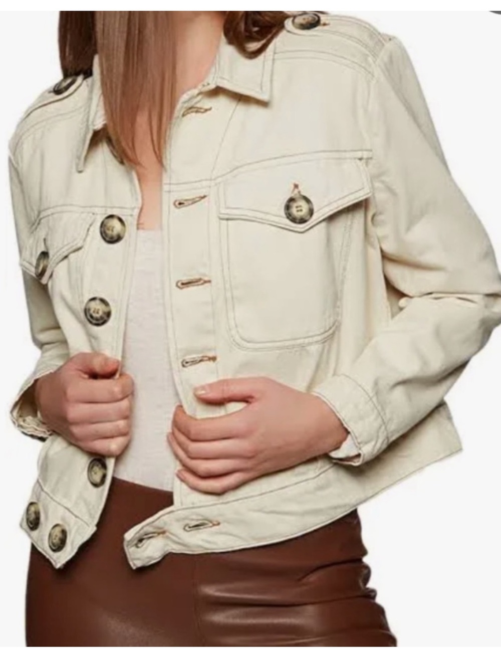 Free People Eisenhower Denim Jean Jacket Ivory